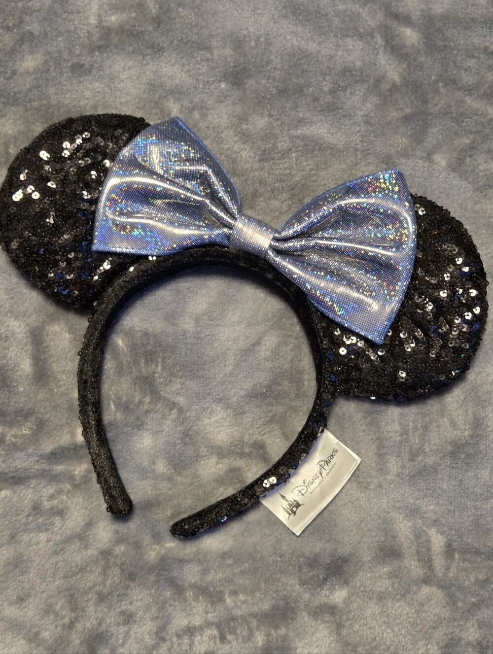 Disney Black Sequin Minnie Ears Headband with Shimmering Bow